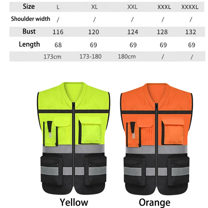 Reflective Clothing with Pockets High Visibility Security Vest for Outdoor Traffic Safety and Cycling