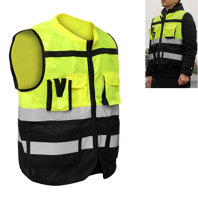 Reflective Clothing with Pockets High Visibility Security Vest for Outdoor Traffic Safety and Cycling