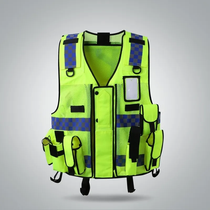 Reflective Clothing for Construction Site Safety Multi-Bag Vest with Fluorescent Jacket and Glow-In-The-Dark Tape