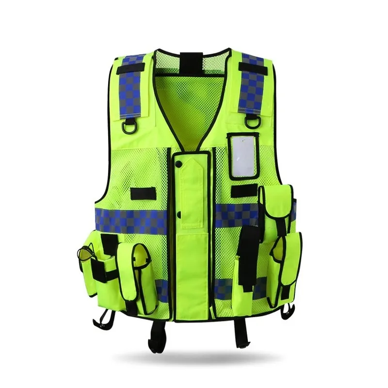 Reflective Clothing for Construction Site Safety Multi-Bag Vest with Fluorescent Jacket and Glow-In-The-Dark Tape