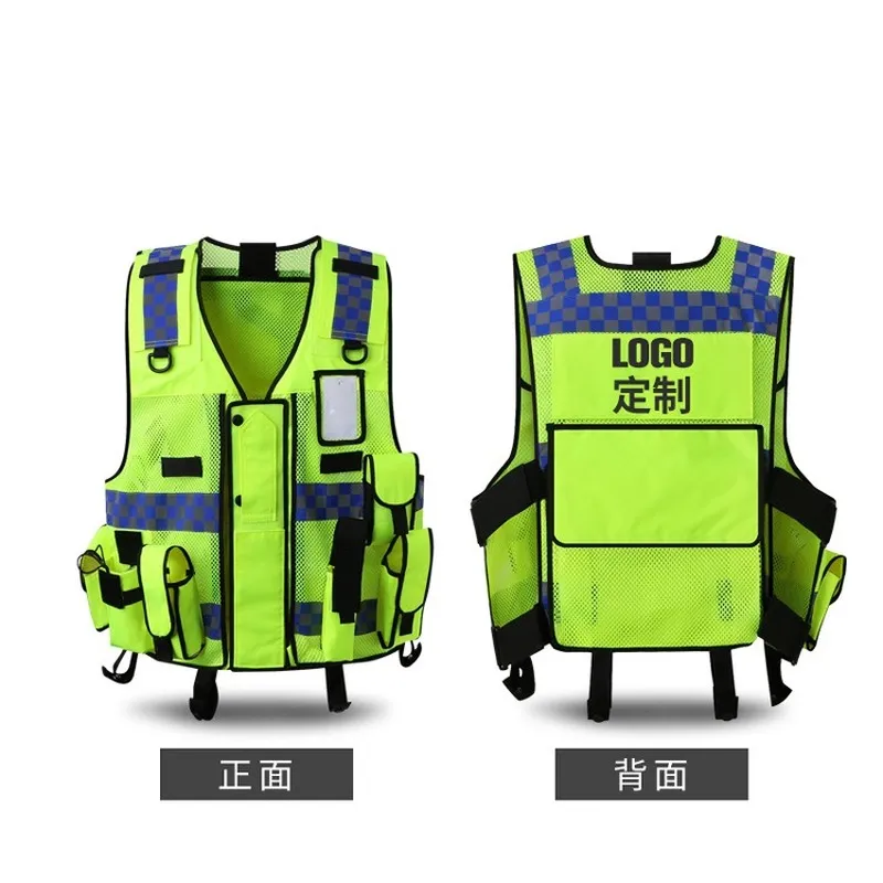 Reflective Clothing for Construction Site Safety Multi-Bag Vest with Fluorescent Jacket and Glow-In-The-Dark Tape