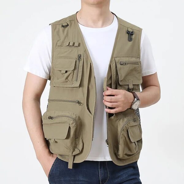 Tool Vest with 14 Pockets - Tactical Hiking and Fishing Vest for Men, Photographer Waistcoat, Mesh Cargo Sleeveless Jacket - Image 3