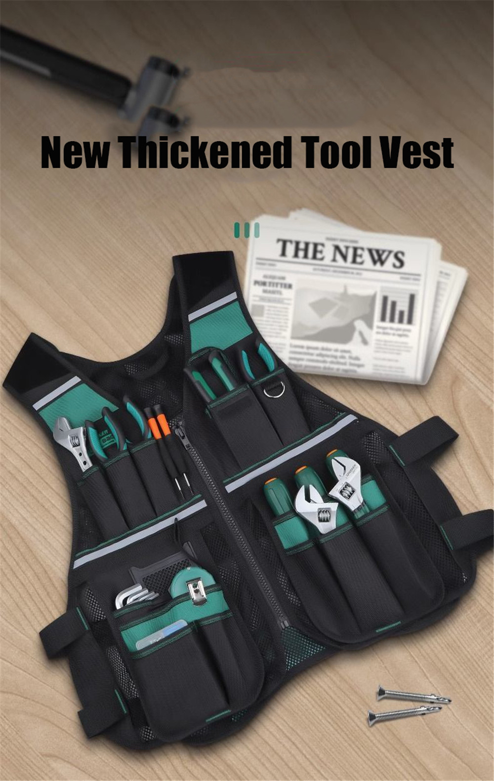 Tool Vest with Multi-Pocket Tool Pouch - Adjustable and Breathable Organizer for Electricians and Carpenters