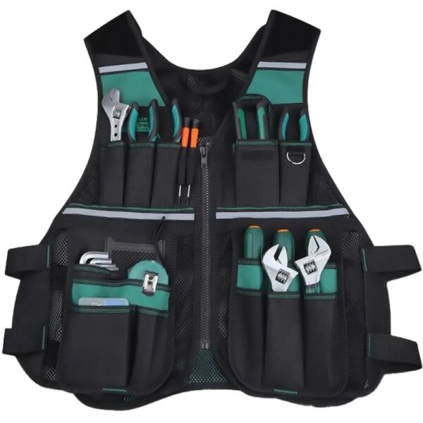 Tool Vest with Multi-Pocket Tool Pouch - Adjustable and Breathable Organizer for Electricians and Carpenters