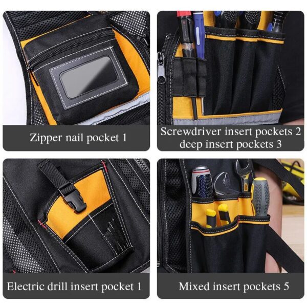 Tool Vest with Multifunctional Organizer Pouch - Handy Storage for Tools, Including Hammer, Screwdriver, Wrench, and More - Image 4