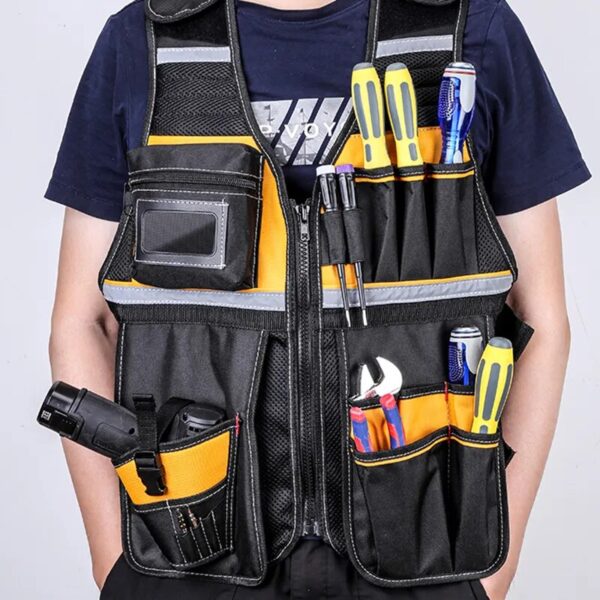 Tool Vest with Multifunctional Organizer Pouch - Handy Storage for Tools, Including Hammer, Screwdriver, Wrench, and More