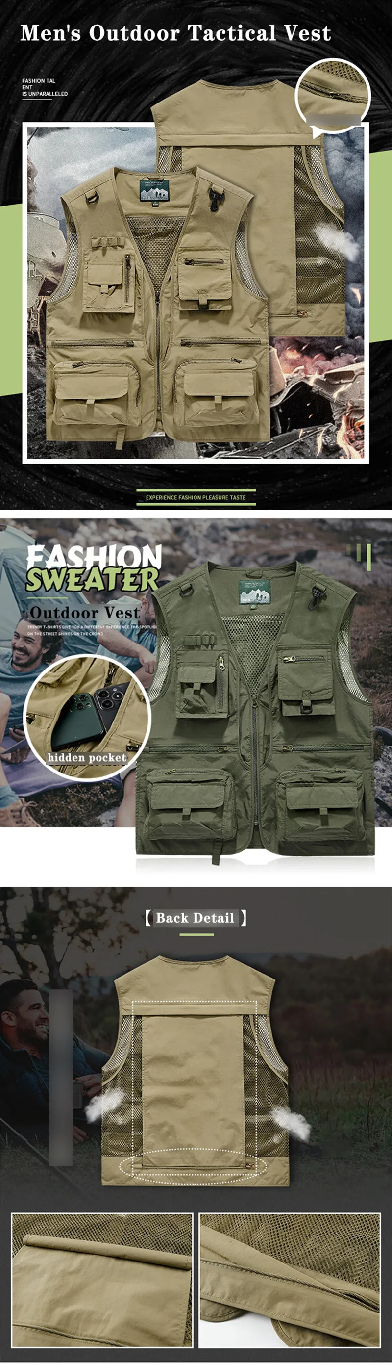 Tool Vest with 14 Pockets - Tactical Hiking and Fishing Vest for Men, Photographer Waistcoat, Mesh Cargo Sleeveless Jacket