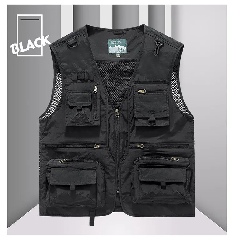 Tool Vest with 14 Pockets - Tactical Hiking and Fishing Vest for Men, Photographer Waistcoat, Mesh Cargo Sleeveless Jacket