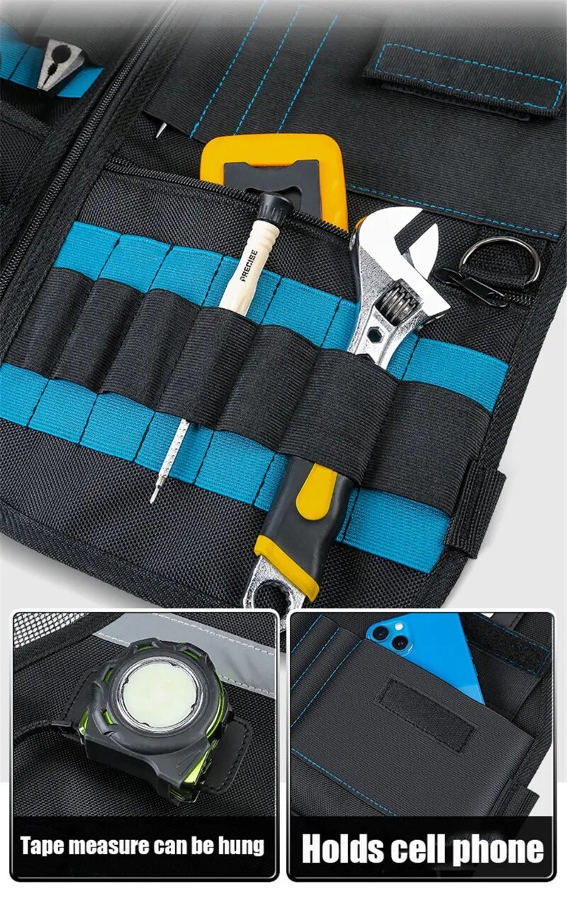 Tool Vest Hanging Pocket Storage Bag for Professional Electricians and Carpenters