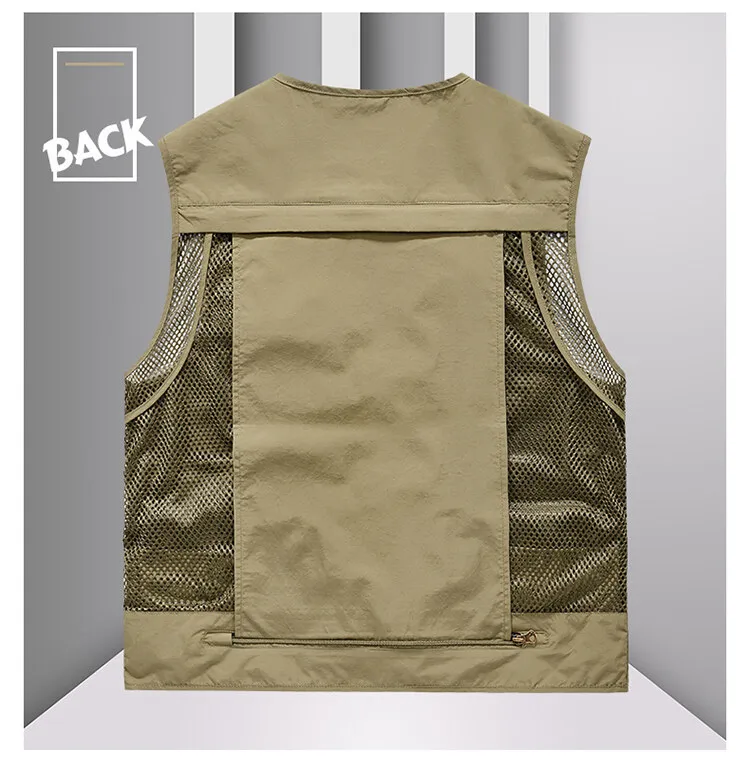 Tool Vest with 14 Pockets - Tactical Hiking and Fishing Vest for Men, Photographer Waistcoat, Mesh Cargo Sleeveless Jacket