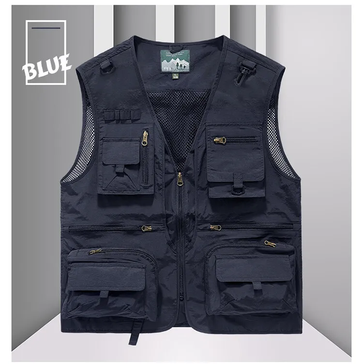 Tool Vest with 14 Pockets - Tactical Hiking and Fishing Vest for Men, Photographer Waistcoat, Mesh Cargo Sleeveless Jacket