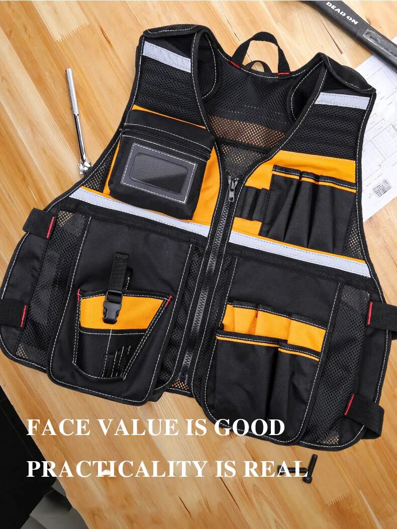 Tool Vest with Multifunctional Organizer Pouch - Handy Storage for Tools, Including Hammer, Screwdriver, Wrench, and More