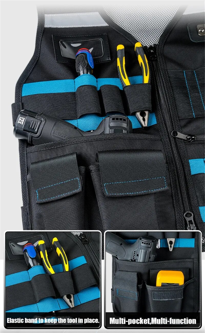 Tool Vest Hanging Pocket Storage Bag for Professional Electricians and Carpenters