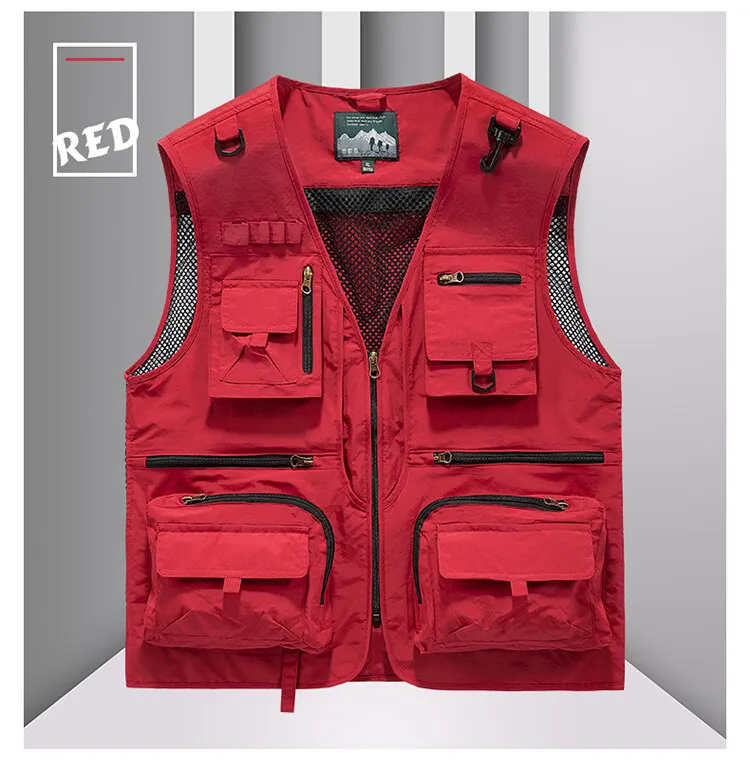 Tool Vest with 14 Pockets - Tactical Hiking and Fishing Vest for Men, Photographer Waistcoat, Mesh Cargo Sleeveless Jacket