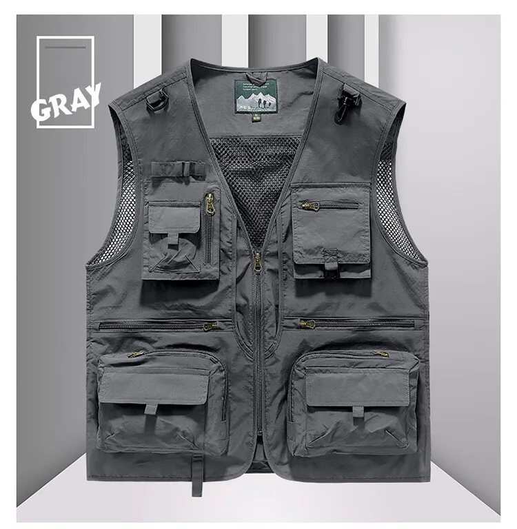 Tool Vest with 14 Pockets - Tactical Hiking and Fishing Vest for Men, Photographer Waistcoat, Mesh Cargo Sleeveless Jacket