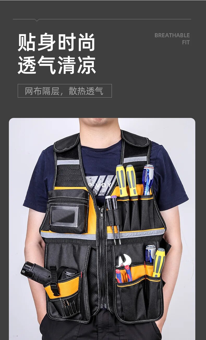 Tool Vest with Multifunctional Organizer Pouch - Handy Storage for Tools, Including Hammer, Screwdriver, Wrench, and More