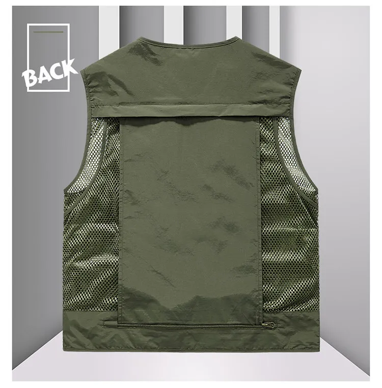 Tool Vest with 14 Pockets - Tactical Hiking and Fishing Vest for Men, Photographer Waistcoat, Mesh Cargo Sleeveless Jacket
