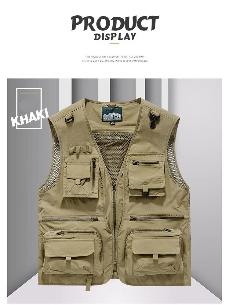 Tool Vest with 14 Pockets - Tactical Hiking and Fishing Vest for Men, Photographer Waistcoat, Mesh Cargo Sleeveless Jacket