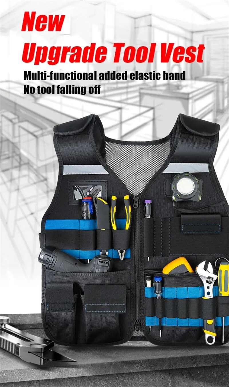Tool Vest Hanging Pocket Storage Bag for Professional Electricians and Carpenters