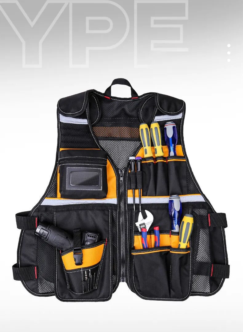 Tool Vest with Multifunctional Organizer Pouch - Handy Storage for Tools, Including Hammer, Screwdriver, Wrench, and More