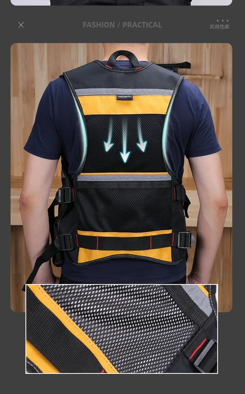Tool Vest with Multifunctional Organizer Pouch - Handy Storage for Tools, Including Hammer, Screwdriver, Wrench, and More