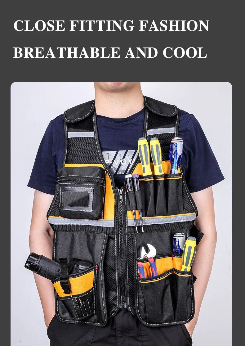 Tool Vest with Multifunctional Organizer Pouch - Handy Storage for Tools, Including Hammer, Screwdriver, Wrench, and More