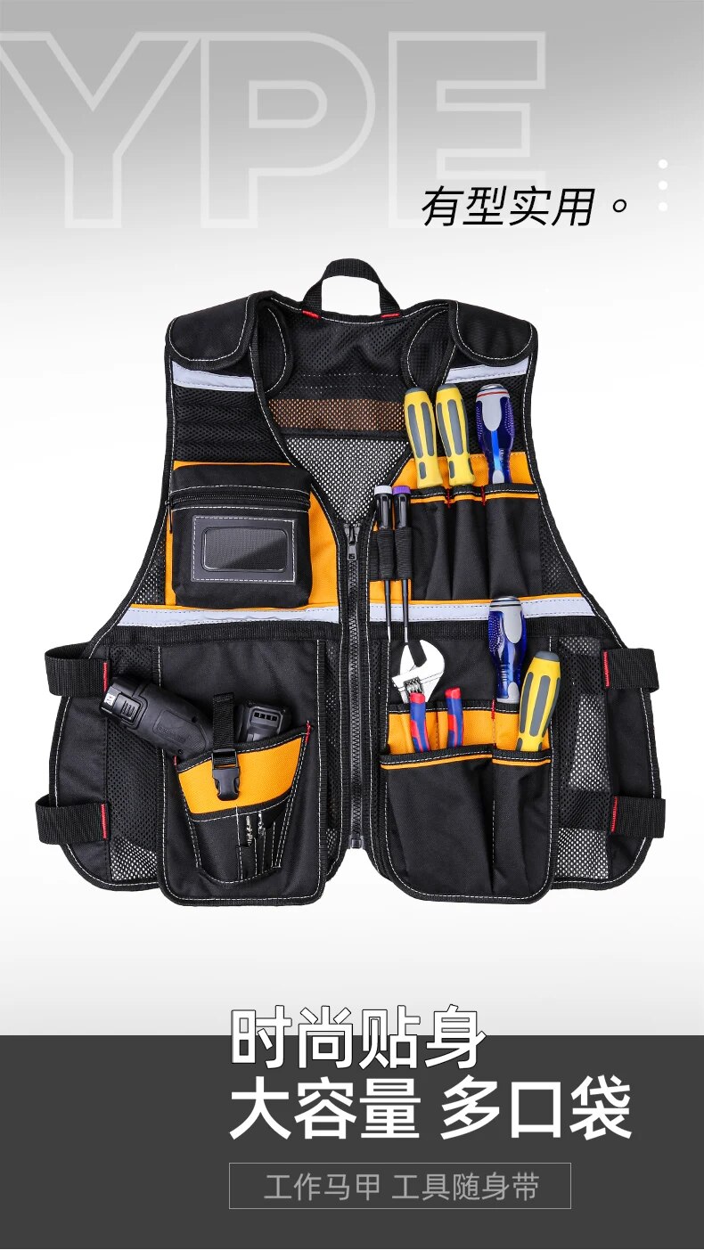 Tool Vest with Multifunctional Organizer Pouch - Handy Storage for Tools, Including Hammer, Screwdriver, Wrench, and More
