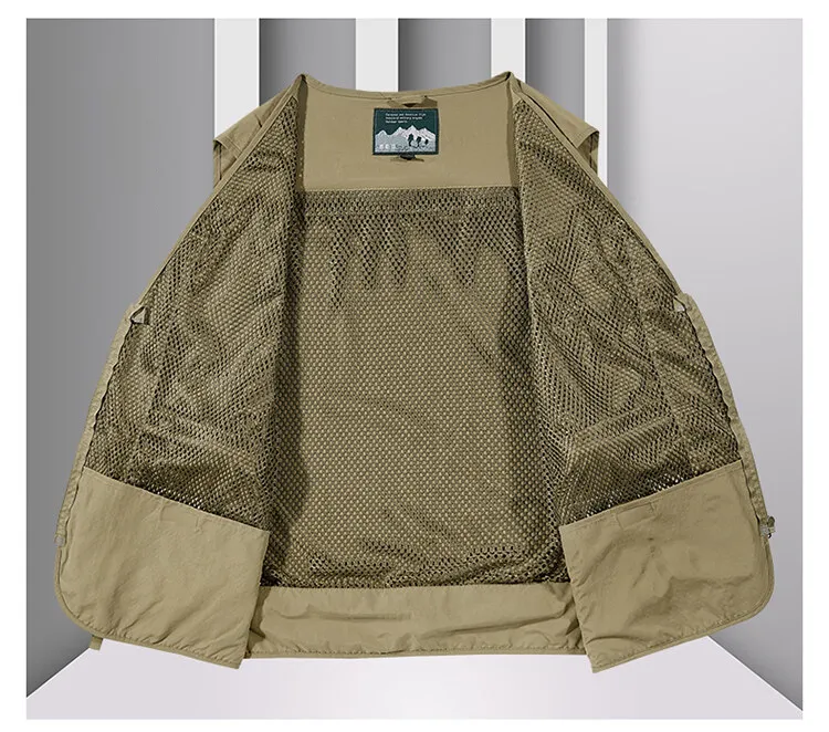 Tool Vest with 14 Pockets - Tactical Hiking and Fishing Vest for Men, Photographer Waistcoat, Mesh Cargo Sleeveless Jacket