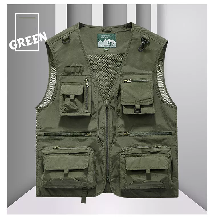 Tool Vest with 14 Pockets - Tactical Hiking and Fishing Vest for Men, Photographer Waistcoat, Mesh Cargo Sleeveless Jacket