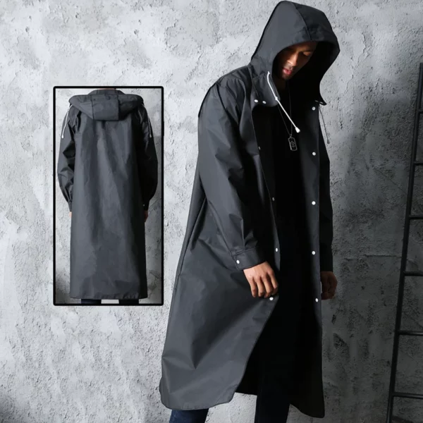 Fashionable Fisherman Raincoat - Waterproof Long Raincoat for Women and Men with Hood - Ideal for Outdoor Hiking, Travel, Fishing, Climbing - Thickened Design in Black - Image 3
