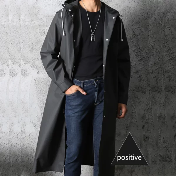 Fashionable Fisherman Raincoat - Waterproof Long Raincoat for Women and Men with Hood - Ideal for Outdoor Hiking, Travel, Fishing, Climbing - Thickened Design in Black - Image 4