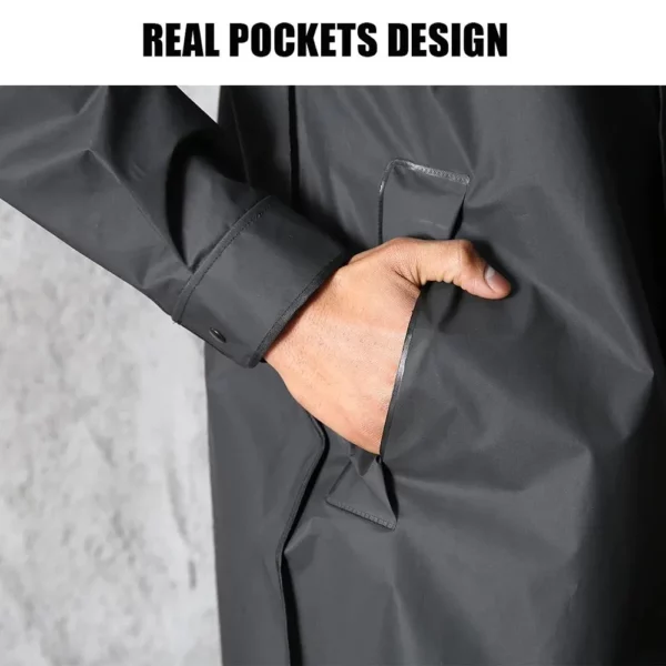 Fashionable Fisherman Raincoat - Waterproof Long Raincoat for Women and Men with Hood - Ideal for Outdoor Hiking, Travel, Fishing, Climbing - Thickened Design in Black - Image 6