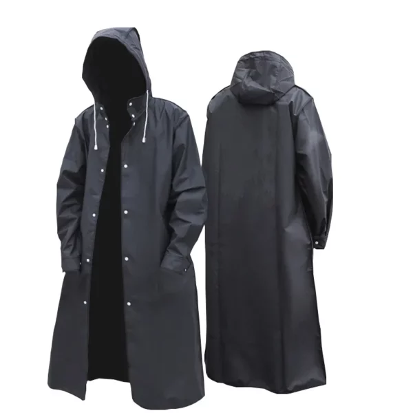 Fashionable Fisherman Raincoat - Waterproof Long Raincoat for Women and Men with Hood - Ideal for Outdoor Hiking, Travel, Fishing, Climbing - Thickened Design in Black - Image 2