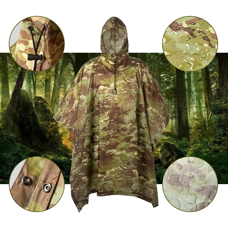 Outdoor Multifunctional Fisherman Raincoat - Waterproof Poncho with Camouflage Cover for Camping, Hunting, Clothes Shelter, Tent - Military Emergency Raincoat