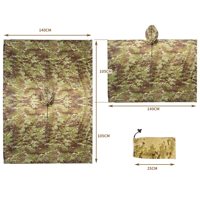 Outdoor Multifunctional Fisherman Raincoat - Waterproof Poncho with Camouflage Cover for Camping, Hunting, Clothes Shelter, Tent - Military Emergency Raincoat