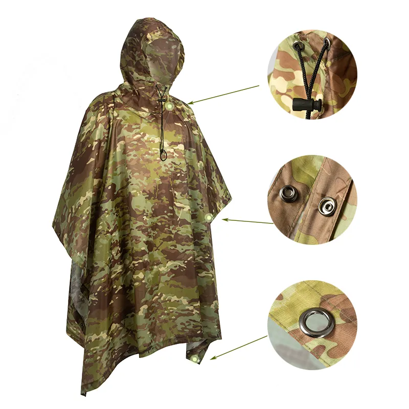Outdoor Multifunctional Fisherman Raincoat - Waterproof Poncho with Camouflage Cover for Camping, Hunting, Clothes Shelter, Tent - Military Emergency Raincoat
